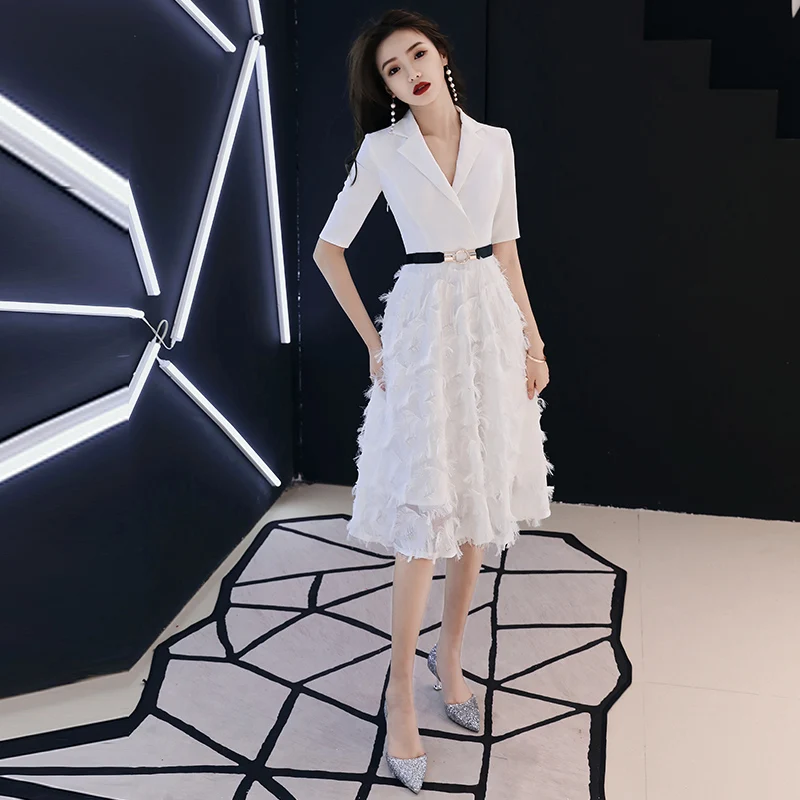 Вечернее платье weiyin De Soiree короткое белое черное кружевное вечернее для невесты