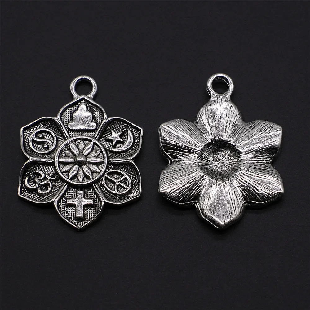 WYSIWYG 2 шт. амулеты Religion Buddha Cross Om Taoist Peace Islam античное серебро 28x36 мм религиозные