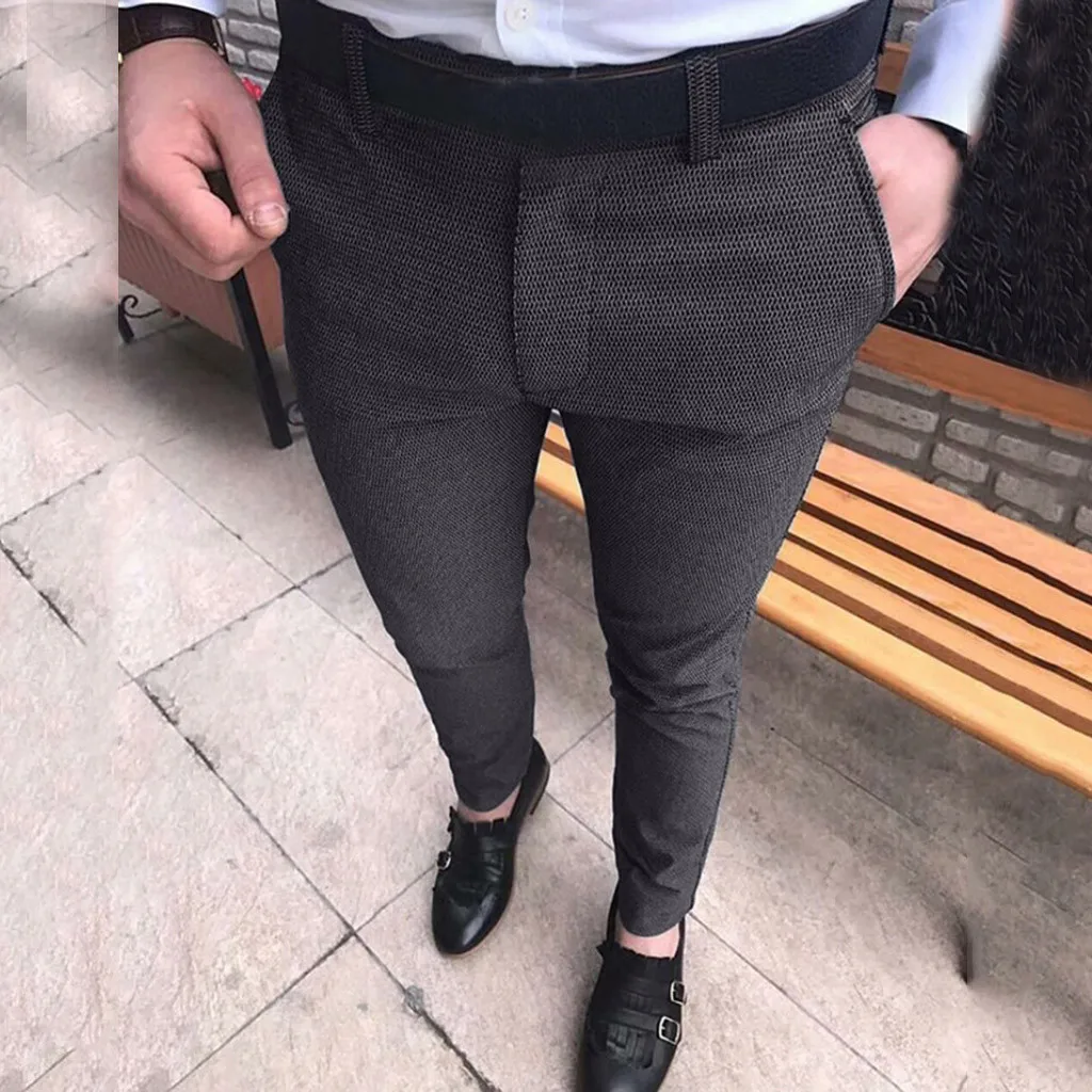 Классические мужские брюки чистый цвет деловой костюм хлопковые облегающие