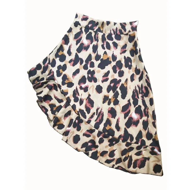 Новинка 2018 г. Высокая талия Асимметричная Стретч леопардовая юбка для Для женщин