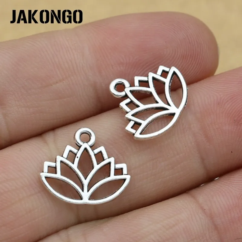 JAKONGO античные посеребренные Подвески с цветком лотоса Подвеска подходит для изготовления браслетов ювелирных изделий Аксессуары для рукоделия 14x16 мм