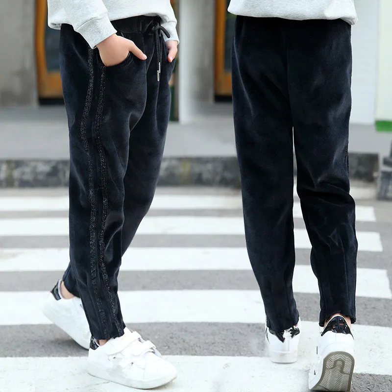 2018 Зима Осень Детские плотные штаны для девочек школьные милые спортивные