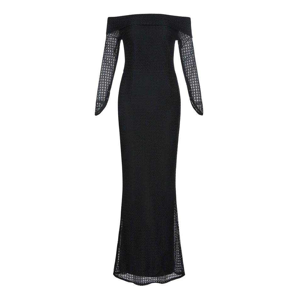 Женское длинное Бандажное платье Modphy черное зимнее с длинным рукавом и открытыми