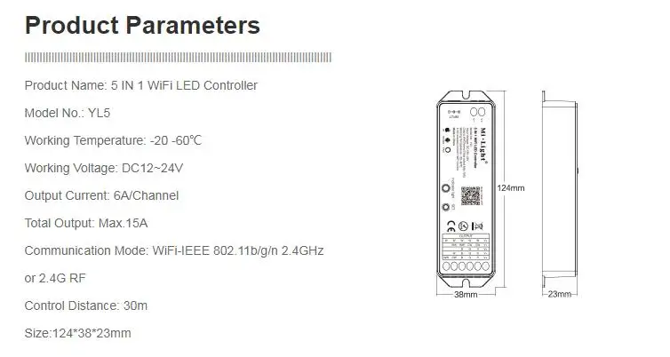 Milight YL5 DC12~ 24V 6A/Channel WiFi-IEEE 802.11b/g/n 2,4 ГГц или 2,4G RF 5 в 1 WiFi светодиодный контроллер
