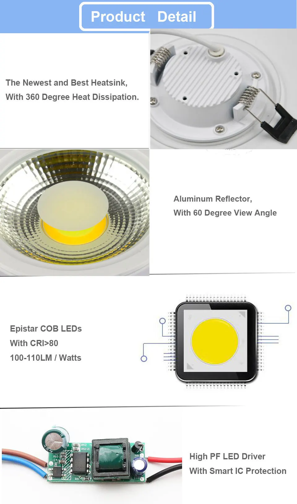 GD 4pcs COB LED Downlight Dimmable 5W 7W 10W 12W 15W Round Spot LED Panel Light AC85-265V Recessed LED COB Spot Light W/ Driver
