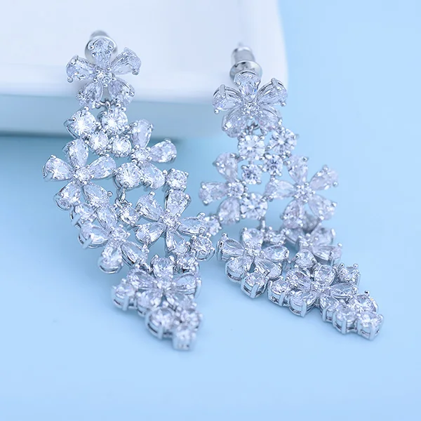 Luoteemi Фирменная Новинка цветы Форма Bijoux Шинг CZ кристально белого золота-Цвет Jewelry Висячие серьги для Для женщин партии orecchini подарки - Окраска металла: Родиевое покрытие