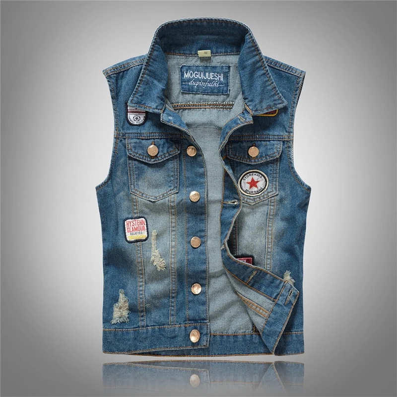 

Men high-grade Denim Vests Men's Sleeveless Vintage 80s Cowboy Jackets Male Vintage Retro Casual Vest Chubby Man Waistcoat