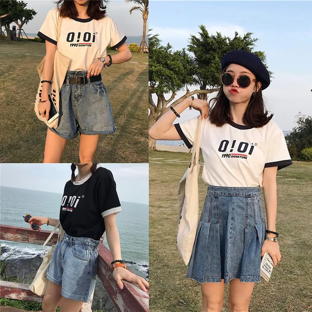 

Plus Size Femme Short Sleeve T-Shirt Women Harajuku Graphic Top Cute Basic Tumblr Kawaii Tee Korean Style Designer Top