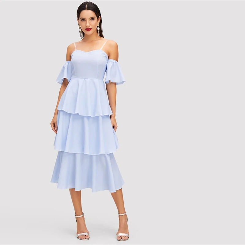 SHEIN Нарядный Сарафан На Бретельках, Сарафан С Воланами, Летнее Платье Без Рукавов