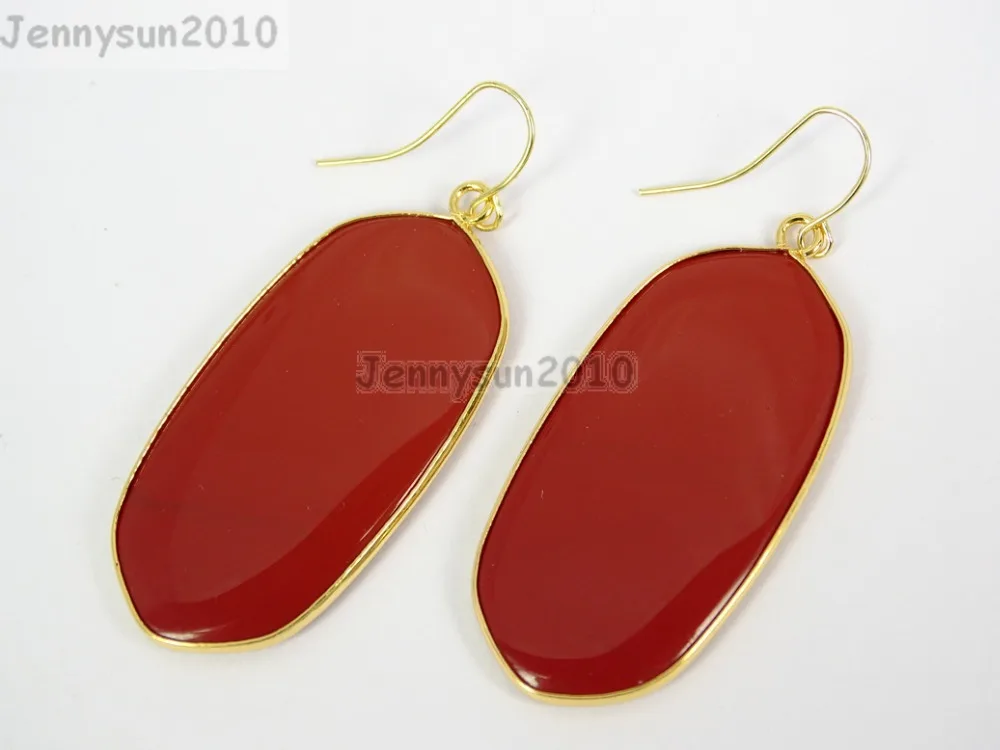 

Natural Red Ja-sper Gems Stone Sliced Healing Reiki Chakra Pendant Hook Earrings 5 Pairs/Pack
