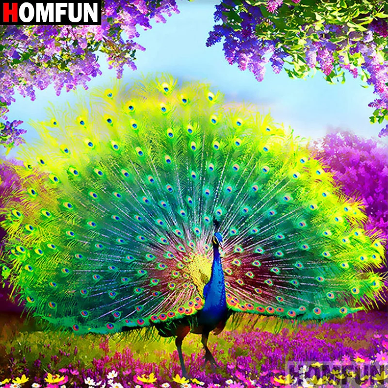 

Алмазная 5D Вышивка HOMFUN «Павлин», картина «сделай сам» из квадратных/круглых страз, вышивка крестиком, домашний декор, A00652