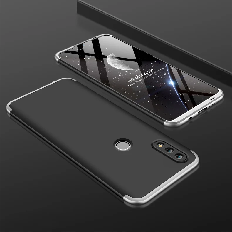 Для huawei P Smart 360 градусов Полная защита жесткий пластиковый чехол s для huawei P Smart POT-LX3 чехол закаленное стекло - Цвет: Black with Silver