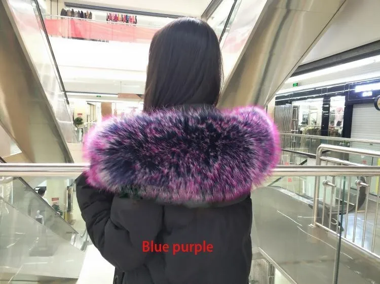 Blue purple Женская куртка с воротником из натурального меха енота; сезон осень-зима; Новинка; Модный удобный теплый шарф; куртка; шаль большого размера; воротник; Лидер продаж - Цвет: Blue purple