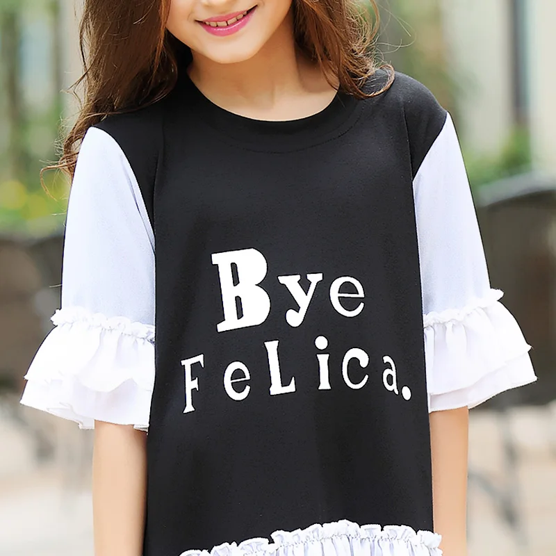 Платья для девочек-подростков кружевные лоскутные платья с расклешенными