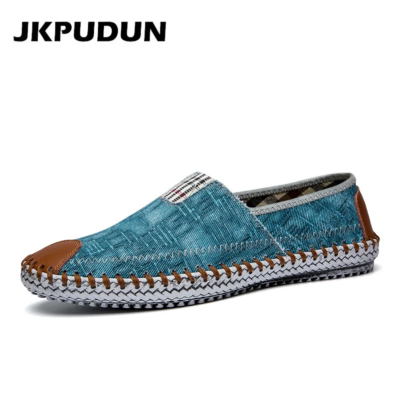 JKPUDUN Summer Canvas Shoes Men Fisherman Luxury Brand Designer Espadrilles Flats Breathable Mens Denim Casual Plimsolls | Обувь