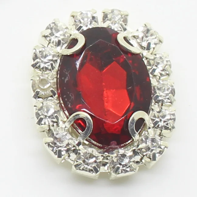Wine red Новинка, 10 шт./лот, 16*20 мм, овальной формы, стразы, акриловые пуговицы, серебро, 4 отверстия, для шитья, металлическая кнопка, сделай сам, ручная работа, украшение для одежды - Цвет: Wine red