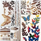 Золотая Сексуальная металлическая бабочка, временная татуировка для детей, цветок, боди-арт, рука хны, водонепроницаемая, поддельная флеш-татуировка, Детское Перо