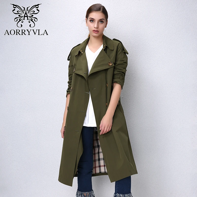 AORRYVLA 2017 новая осенняя Модель классического двубортного пальто с отложным