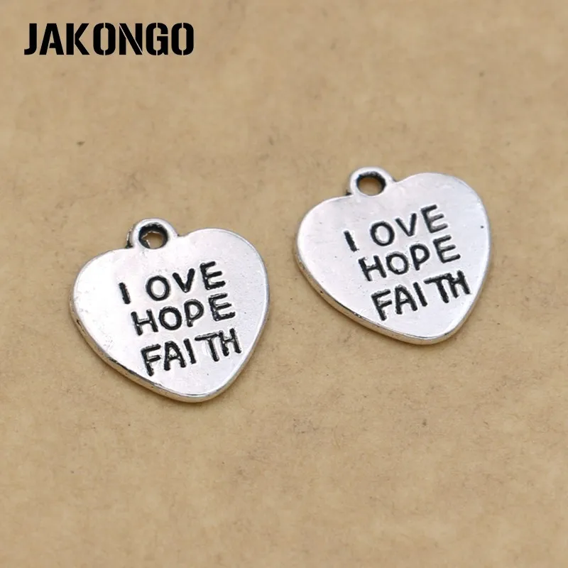 

Antique Silver Plated Love Hope Faith Heart Charms Pendants for Jewelry Making Accessories DIY Handmade Craft 15x12mm