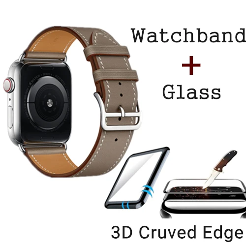 Etoupe Ремешок из натуральной кожи с логотипом Herm для Apple Watch Series 5, 4, 3, 2, 1, 44 мм, 40 мм, сменный ремешок для наручных часов iWatch - Цвет ремешка: Etoupe