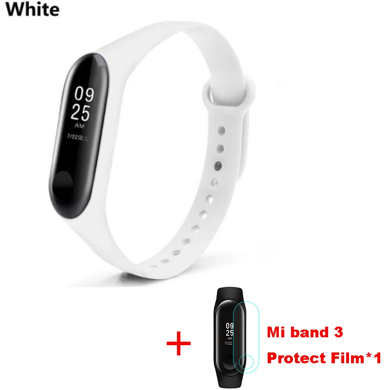 White Mi band 3 силиконовый ремешок на запястье для оригинального Xiaomi mi Band 3 mi 3 умный сменный ремешок на запястье mi band 3 с защитой экрана - Цвет: White