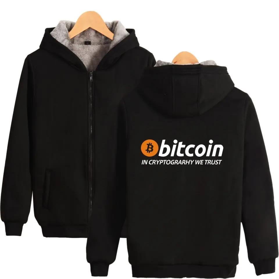 Новый Bitcoin в Cryptograrhy We Trust толстовки на молнии с Для мужчин женщин Повседневное