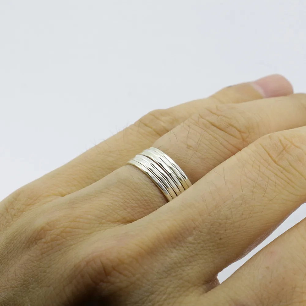Wellmade Твердые 925 пробы Серебряные 6 комплектов в 1 мм коврик отделка колец|stacking