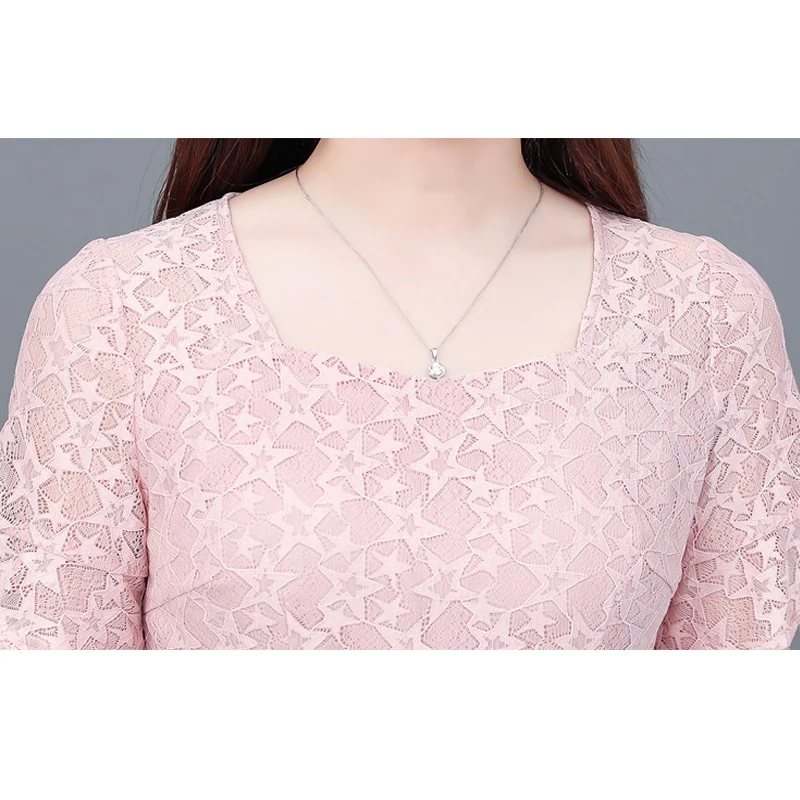 

2019 Summer Women's Dress Korean Elegant Casual A Line Long Short Sleeve High Waist Lace Cake Dress Female Party Vestidos