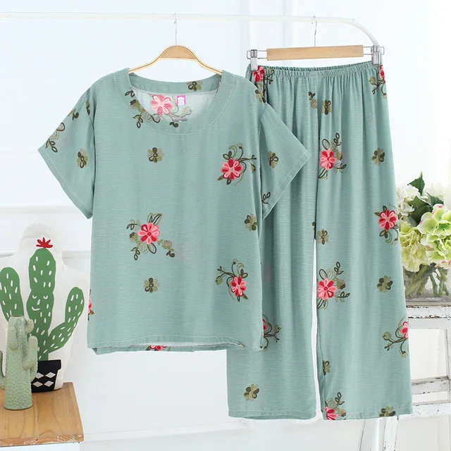 Style 1 Новое поступление, Женский пижамный комплект, одежда для сна, Женская хлопковая льняная Пижама с цветочным принтом, летняя повседневная свободная Ночная одежда, домашняя одежда - Цвет: Style 1
