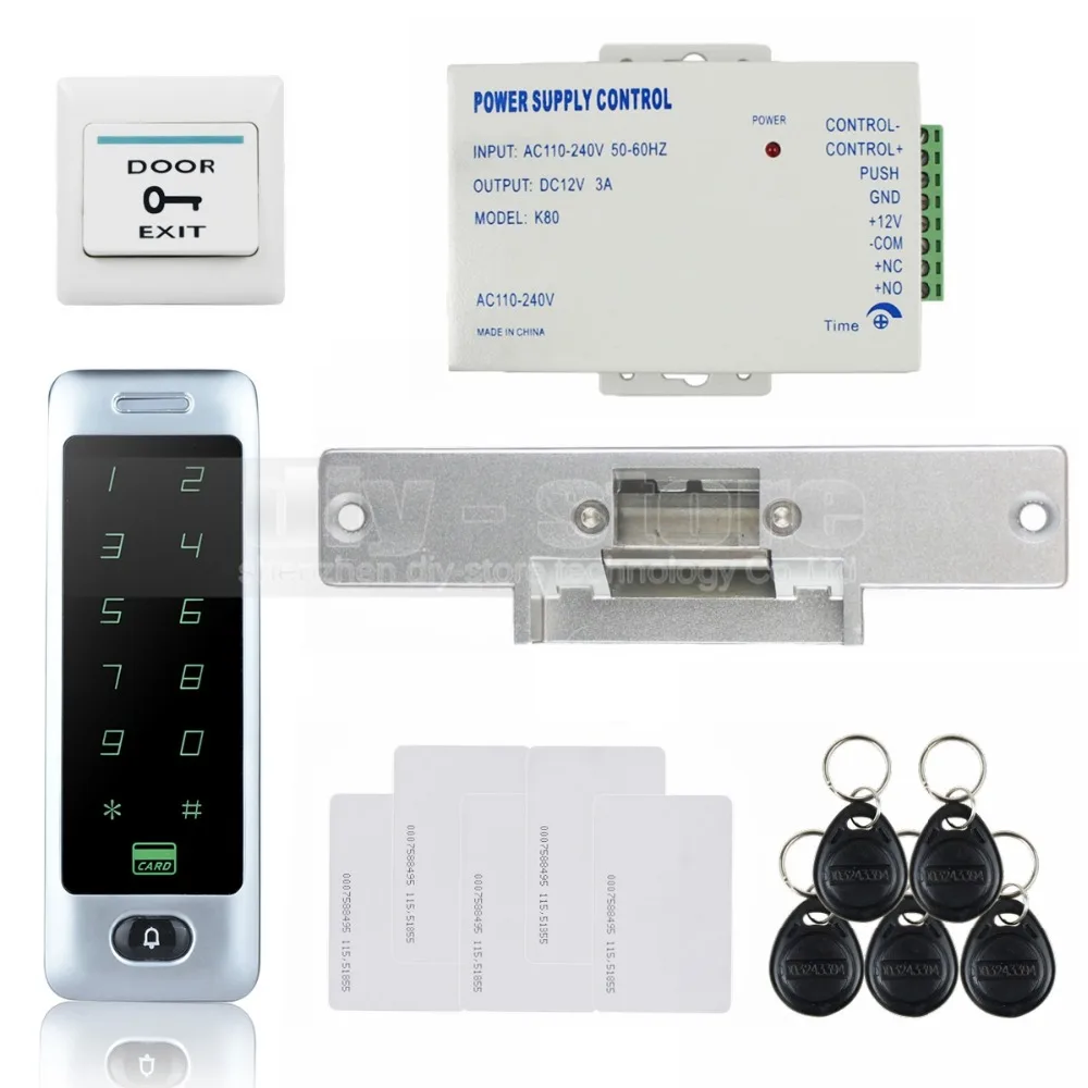 

DIYSECUR 8000 User RFID Reader Touch Panel Password Keypad Door Access Control Security System Kit + Strike Lock