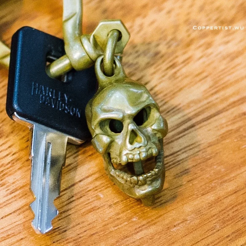 Coppertist. Wu латунная голова черепа золотая металлическая цепочка для ключей Панк Скелет подвеска Подвески автомобильный брелок бронзовая сумка для ключей аксессуары
