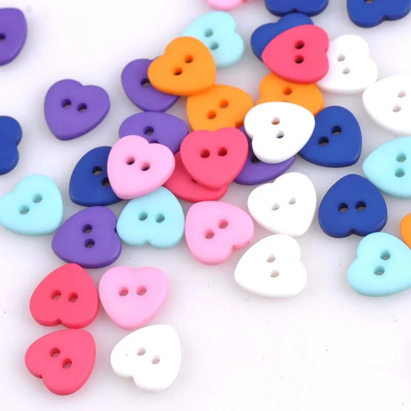 

50pcs Heart Resin Buttons 2 Holes Fit Sewing And Scrapbooking 12x12mm Sewing Accessories For Clothing MT0874X