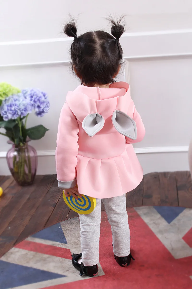 Весенняя детская одежда для девочек розовые куртки с капюшоном кошачьими ушками