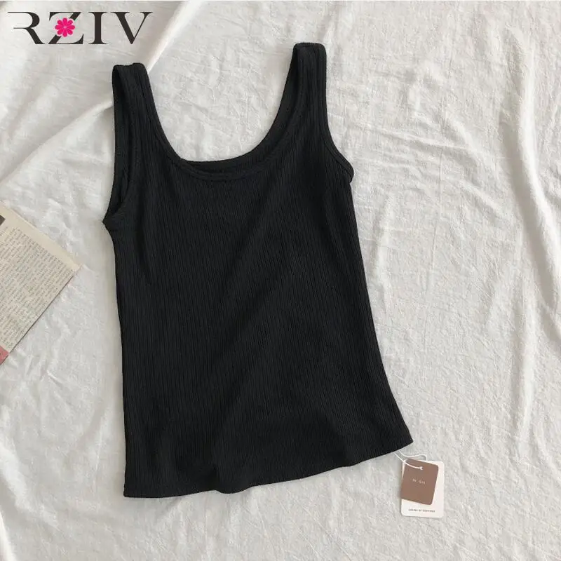 RZIV Camisole женская летняя повседневная однотонная Трикотажная майка - Цвет: Черный