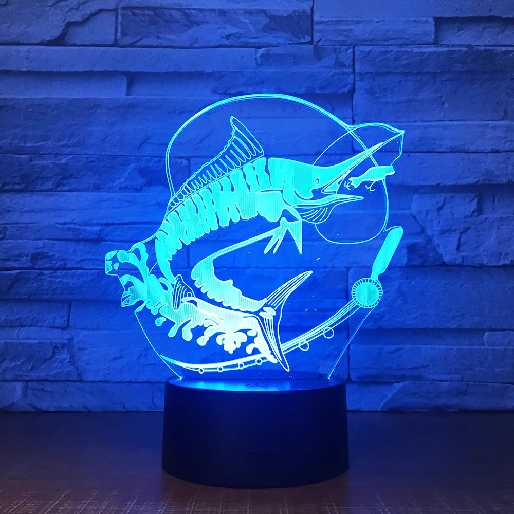 

Fishing 3D LED Light Stereo Acrylic Decor Night Lamp Fish Eat Bait Mood Lighting 7 Colors Change Illusion Birthday Gift Kids Toy