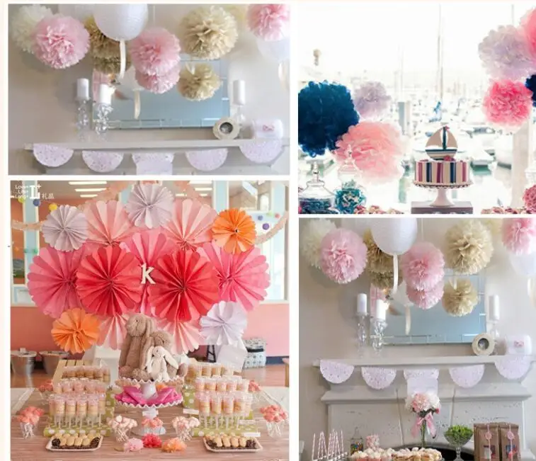 

16"40(cm) 200pcs/lot Tissue Paper Pom Poms Mix Color Flower Balls Pompon Wedding Car supplies Home Decoration