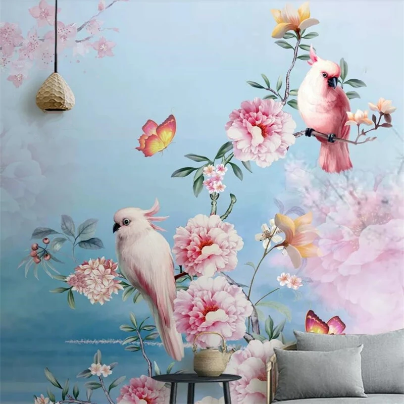 

Custom mural wallpaper bird flower floral parrot TV background wall living room bedroom Variety flowers and birds 3d wallpaper