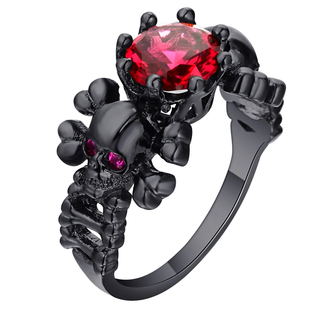 Мужское и женское кольцо в стиле панк с красным фианитом|cz rings|ring punkwomen rings |
