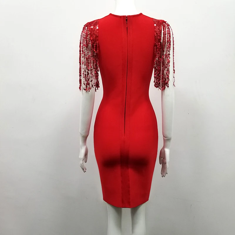 Высокое качество для знаменитостей Красный кисточкой рукав v-образным вырезом