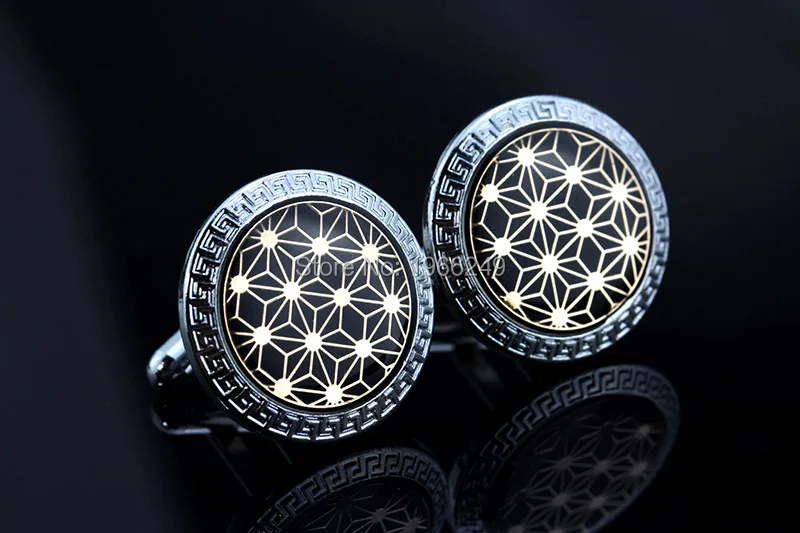 Мужская запонка MMS свадебная с эмалью и золотыми звездами на пуговицах|brand cufflinks for