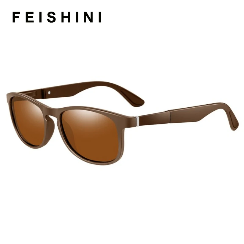 Мужские Винтажные Солнцезащитные очки FEISHINI коричневые поляризационные