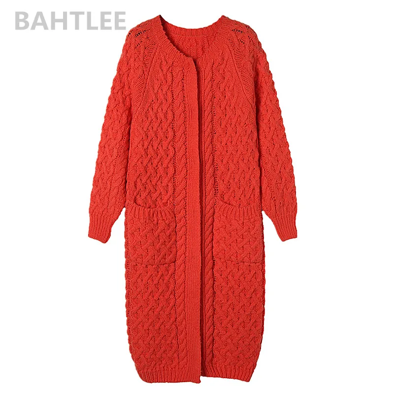 orange BAHTLEE зимний теплый мохеровый кардиган с длинным рукавом, вязаный длинный кардиган, шерстяной свитер, женский джемпер с карманами, свитер горчичного и желтого цвета - Цвет: orange