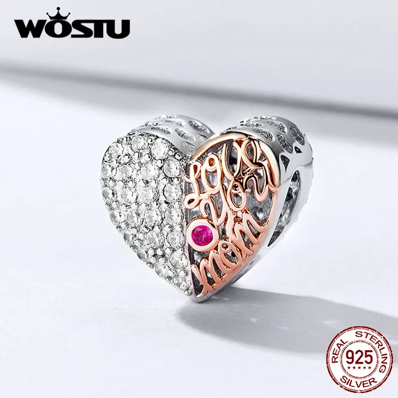 WOSTU Love You Mom бусы из стерлингового серебра 925 пробы и розового золота с сердечком