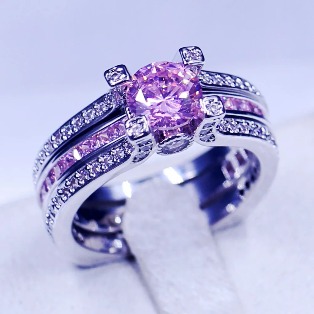Luxury Jewelry wedding band rings for women men 3ct Pink 5A Zircon Cz 925 Sterling silver Birthstone Female Ring bridal set Gift | Украшения