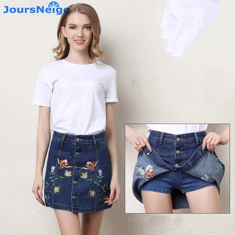 Женские джинсовые шорты с вышивкой средней посадки|waist denim shorts|denim shortsshorts skirt |