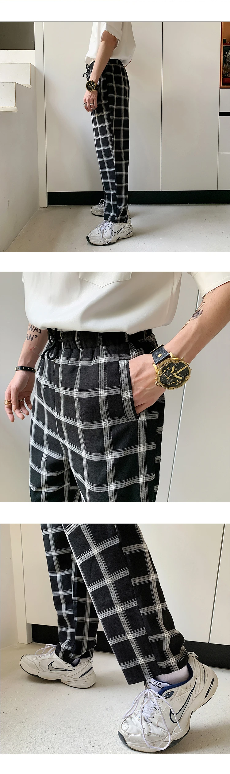 Летние мужские свободные повседневные штаны мужские черные и белые трусы с квадтратным принтом штаны ветряные модные трендовые штаны высокого качества m-xl