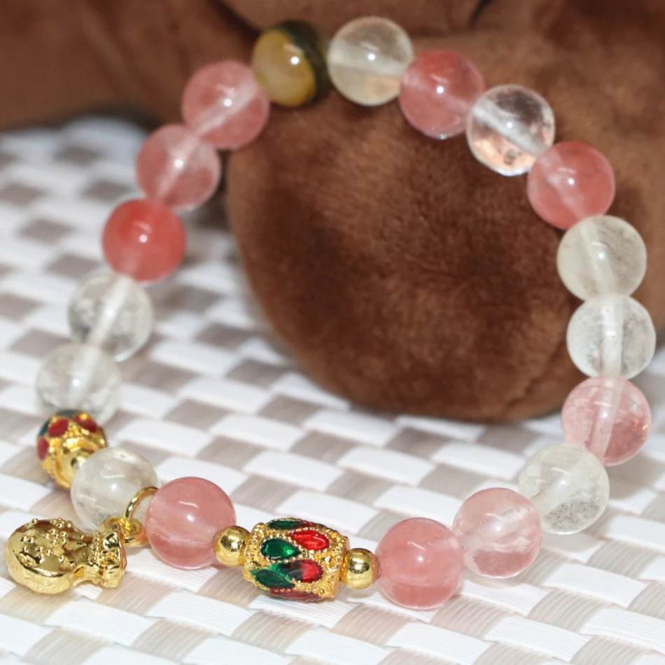 

9 types women bracelet multicolor watermelon quartz crystal 6mm 8mm round beads bangle pendant charms diy jewelry 7.5inch B2112
