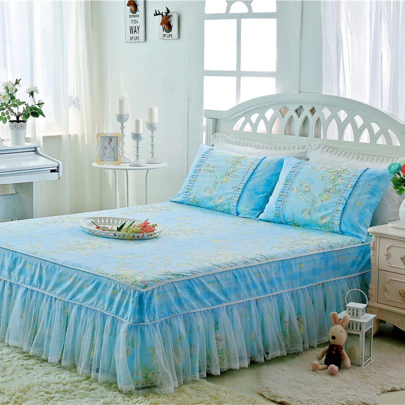 ROMORUS 3-Piece/Set Princess Lace Bed Skirt Set Pure Cotton Soft Sheet Quality Bedspread for Girls King Queen Full Twin Size | Дом и сад