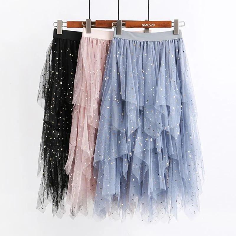 Женская многослойная сетчатая юбка Trytree романтичная мини с блестками|Женские