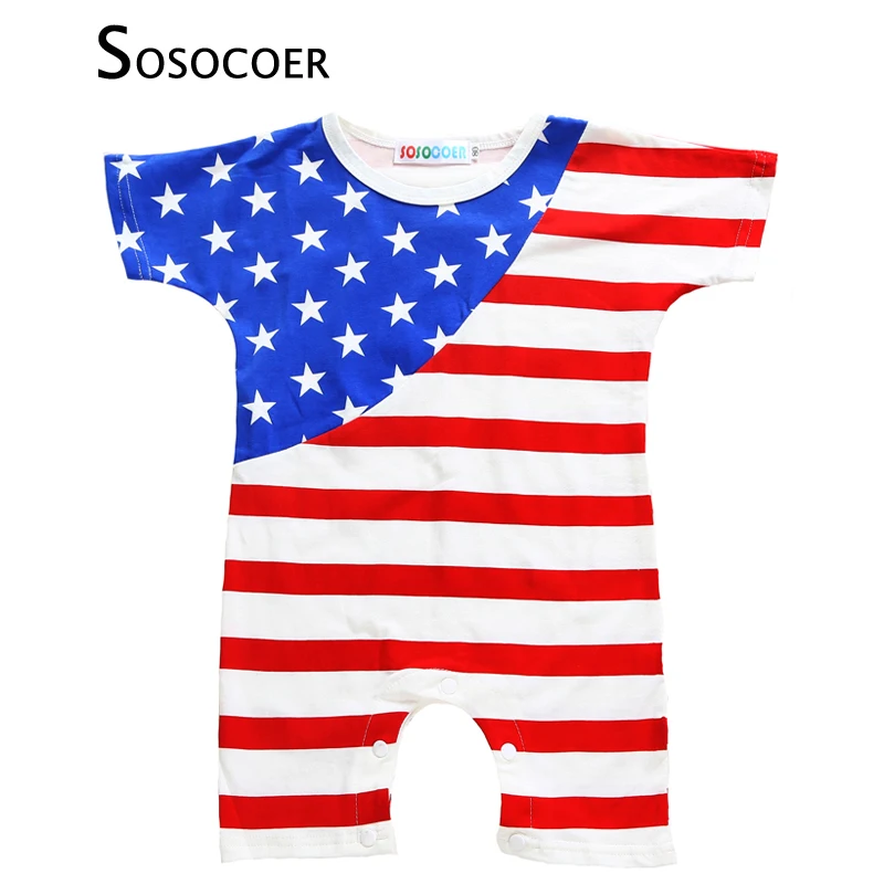 

SOSOCOER Infant Baby Boys Romper Jumpsuit 2017 Summer Striped Five-pointed Star Flag Kids Newborn Girls Rompers Clothes Outfits